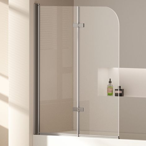 EMKE Pare-Baignoire Pliable en Verre Trempé 6 mm, Paroi de Douche Rabattable 180°, Revêtement Nano Anti-Calcaire, Installation Gauche/Droite, 110 × 140 cm