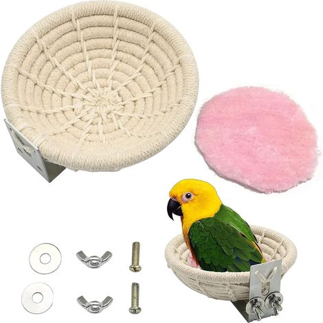 Nido de pájaros de cuerda de algodón, nido de cría para periquitos cálido de invierno hecho a mano, nido para jaulas de periquitos y loros que se posan, con cojines suaves. (1/5)