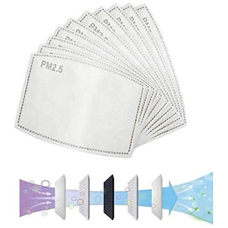 Lot de 100 filtres à charbon actif, tissu non tissé avec 5 couches de protection remplaçables P-M 2,5 (1/5)