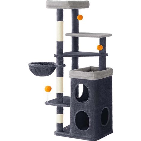 Rascador para gatos de 152 cm de alto torre de juegos multinivel con 2 cubículos grandes 1 hamaca 3 postes rascadores 3 plataformas gris 120007974 (1/5)