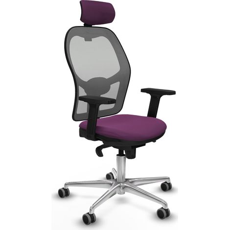 Jorquera sincro malla gris similpiel morado brazos 2D base aluminio cabecero 2D ruedas 65mm engomada (1/5)