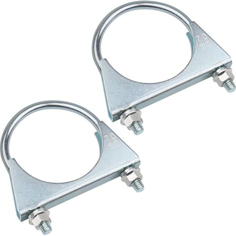 Lot de 2 colliers de serrage, 70 mm - En acier galvanisé - Colliers de serrage ronds pour tuyaux avec écrou et plaque - U-Bolzen pour raccords de tuyaux (1/5)