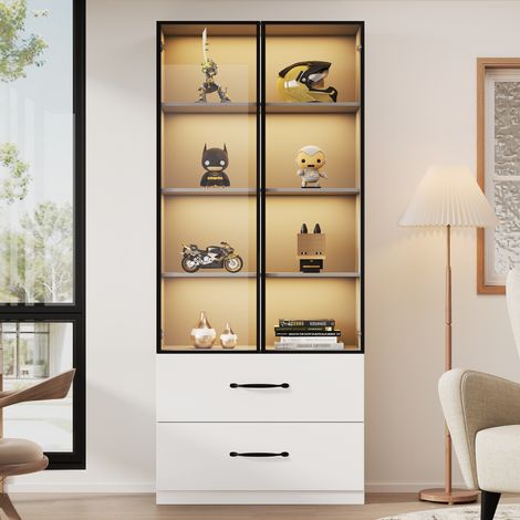Vitrine LED 60×40×160 cm, vitrine, bibliothèque, meuble multifonction,tiroirs,cadre en aluminium,portes en verre trempé,charnières à fermeture amortie (1/5)