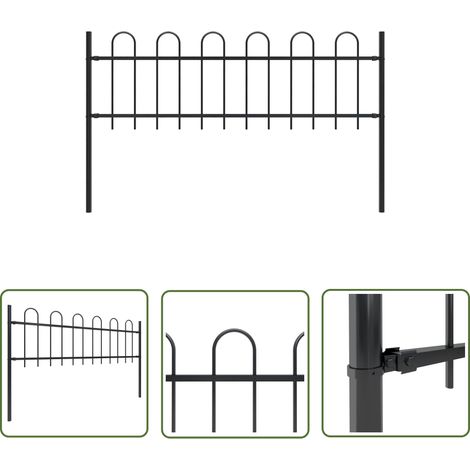 INLIFE Clôture de jardin avec dessus en cerceau Acier 1,7 m Noir (1/5)
