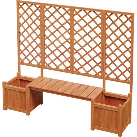 Jardinera con enrejado y banco de madera de abeto marrón oscuro 169 x 145 x 42 cm HOMVRA (1/5)