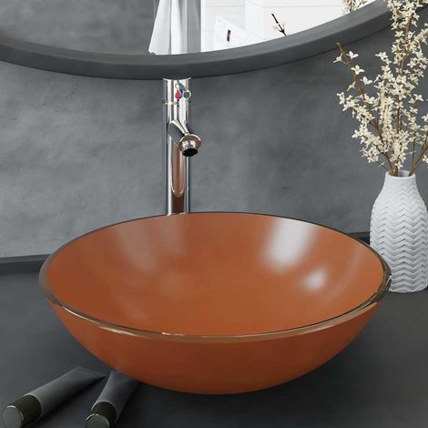 vidaXL Lavabo de bain avec robinet et drain à poussoir Verre trempé (1/5)