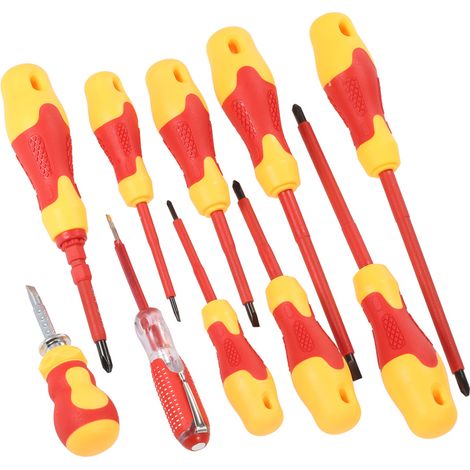 10-teiliges VDE-isoliertes Schraubendreher-Set, 1000 V, schwarze Spitze, magnetischer TPR-Griff, Elektrikerwerkzeug mit Schlitz-, Kreuz- und Pozidriv-Schraubendrehern. (1/5)