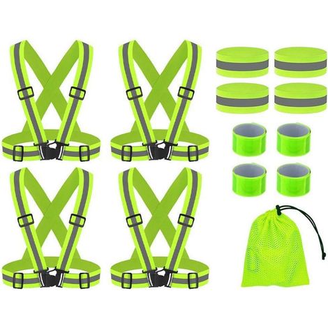 Reflektierende Warnwesten Set mit Armbändern und Netzbeutel, 4 Stück (1/5)