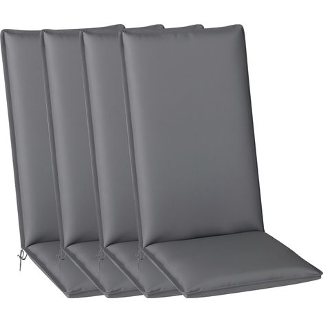 Set mit 4 Outdoor-Stuhlkissen mit Bändern, verstellbarem Gurt, UPF50+ farbecht, Maße 124x50x5cm, grau.
