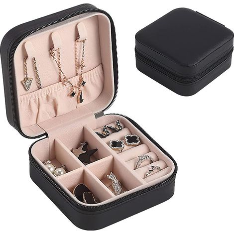(noir) Bote Bijoux De Voyage, Mini Bote De Rangement Portable Pour Bagues Boucles D'oreilles Collier Cadeau Filles Femmes (1/5)