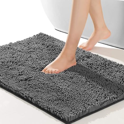 Tapis de bain antidérapants, épais, moelleux et résistants, gris anthracite, 43 x 61 cm, lot unique (1/5)