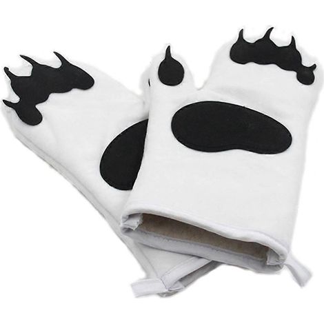 1 paire de gants pour micro-ondes, gants isolants mignons en forme de griffe d'ours, accessoires de cuisine et de pâtisserie, blancs (1/4)