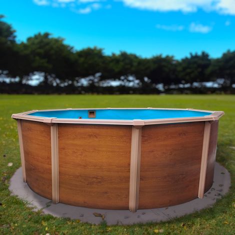 Stahlwandpool rund Classic 460x120 cm, Stahl 0,45 mm Holzoptik, Folie 0,3 mm blau, overlap (1/3)