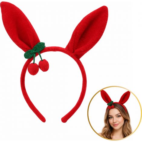 Fascia decorativa per capelli, orecchie di coniglio rosse con ciliegie OPK17 (1/3)