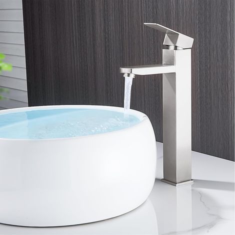 robinet de mélange en acier inoxydable chaud et froid de haut style, anti-goutte avec mélangeur monocommande silencieux pour salle de bain, lavabo, petite cuisine (brossé-h) (1/5)
