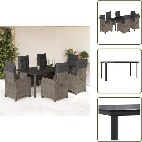 Chaise de jardin inclinable - vidaXL Ensemble à manger de jardin et coussins 7 pcs gris rotin - Coussin de siège (1/5)