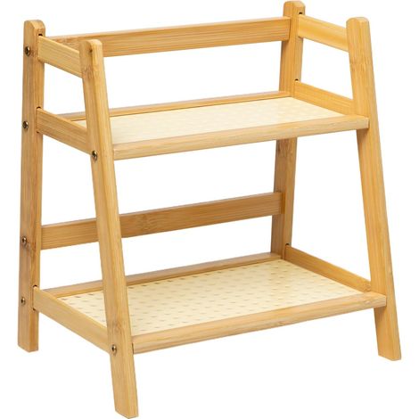 1 - Porte Tasses - Étagère Cuisine - 2 Niveaux en Bambou Imitation Rotin - Rangement Thé et Café pour Comptoir - Naturel - 27x17.5x28.5cm (1/5)