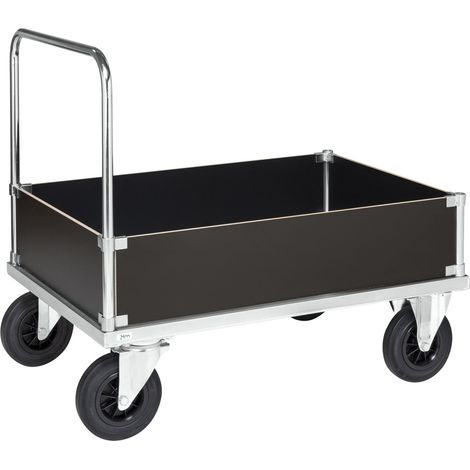 Kongamek Kastenwagen, verzinkt 1000x700x900mm mit Ladefläche, Schiebegriff und 4 Wänden 400mm hoch mit Gummibereifung und Bremse