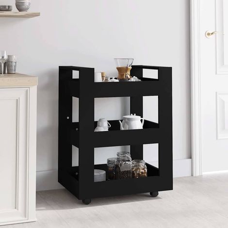 Chariot de cuisine Chariot de Service Moderne - Noir 60x45x80 cm Bois d'ingénierie BV324499 - BonneVie (1/5)
