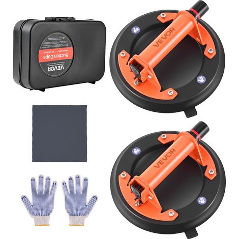 Ventouse Carrelage 203 mm Ventouse Vitre Lot de 2 Capacité Levage 195 kg Poignée Métal Étui de Transport Outil Pose Carrelage pour Soulever de Grands Carreaux Plaques de Verre Lisse Granit Métal (1/5)