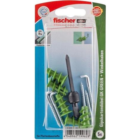 Fischer  5x  Taco  para  yeso  GK  GREEN  WH  con  gancho  angular  -  524838