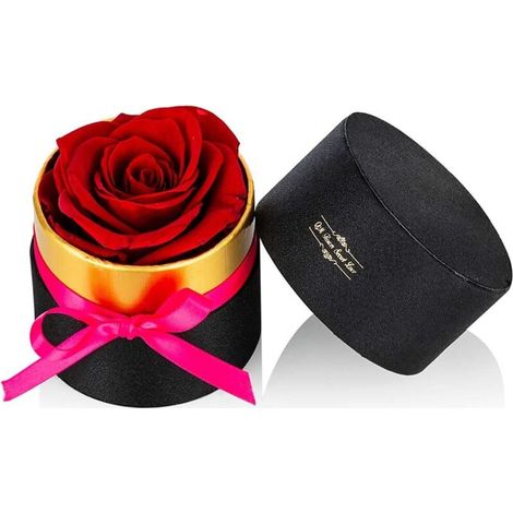Roses Conservées Rouges dans Une Boîte à Fleurs Taille Mini à la Main Vraies Fleurs Pétales Éternels, Cadeaux Romantiques pour Petite Amie, Fête des Mères Anniversaire Mariage Noël-Fei Yu (1/5)