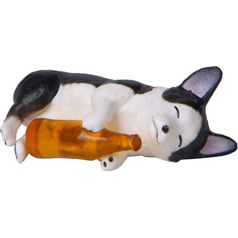 Mini-Corgi-Huskie-Figur mit Weinflasche, gelbe Flaschenhuskie-Figur (1/5)