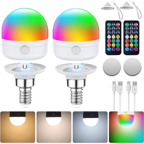 Ampoule Rechargeable USB-C Avec Télécommande, Ampoules LED E14 7W, Ampoule Rechargeable CCTRGB à Intensité Variable Avec Minuterie Et Batterie,Lampe De Secours D'extérieur 2000mAh Avec Aimant,Lot de 2 (1/5)
