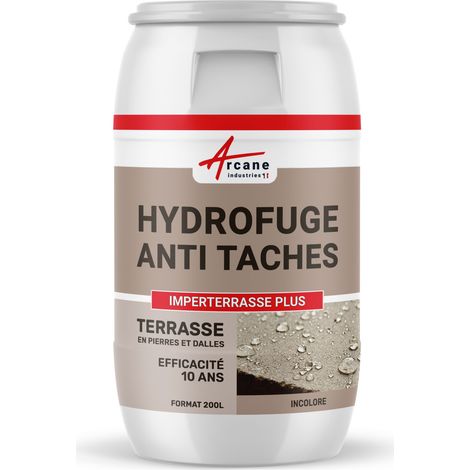 Arcane Industries – Imperméabilisant oléofuge pour sols poreux – Protection 10 ans contre taches et gel – 200 L – Pour béton, pierres naturelles, terres cuites