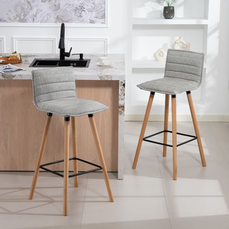 Lot de 2 tabourets de bar, chaises de bar, assise rembourrée, dossier et repose-pieds, gris, 48 x 48 x 99,5 centimètres