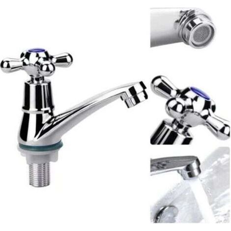 Robinet de lavabo mono-commande chromé TRIMEC avec filtre intégré – Mitigeur eau froide pour salle de bain et vestiaire (1/4)