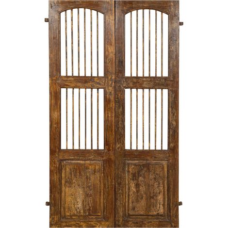 Biscottini – Porte coulissante médiévale en teck massif 118x173cm – Usage extérieur – Restauration authentique – Fer forgé décoratif