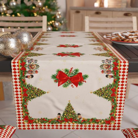 Chemin de Table de Noël 140x40 cm en Microfibre Anallergique, Élégant et Lavable, Décoration Festive pour Salon et Cuisine, Motif 'Casse-Noisette', 100% Fabriqué en Italie (1/4)
