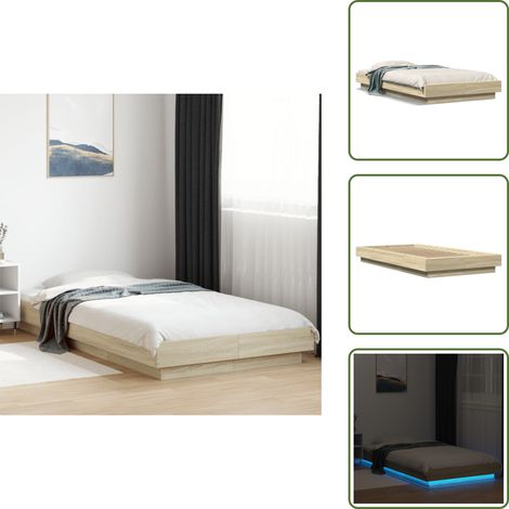 Bettgestell mit LED Sonoma-Eiche 90x200 cm Holzwerkstoff - Holzbettfassungen - Bettsystem - Lattenrost - Schlafzimmermöbel - SONOMA EICHE (1/5)