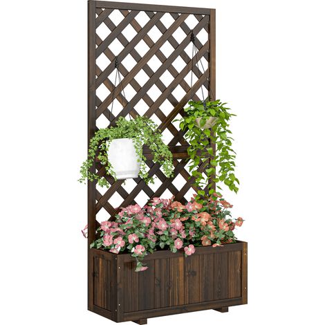 Jardinière avec Treillis - bac à Fleurs - jardinière sur Pied - dim. 72,5L x 31,5l x 149,5H cm Inserts d'irrigation Inclus Bois Sapin traité carbonisation (1/5)