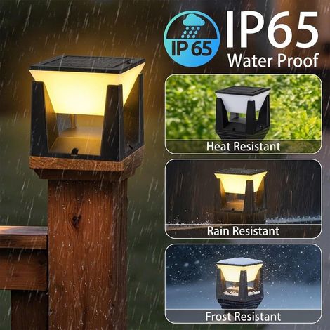 Lampadaire solaire sur pied, IP65, 3000K Lampe solaire d'extérieur sur pied, lampe de jardin, design moderne, idéale pour jardin, clôture, terrasse, noir (1/4)