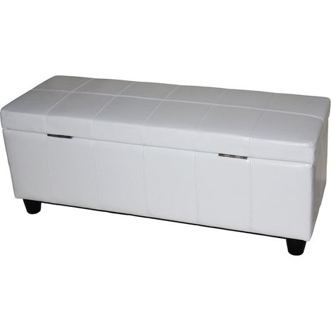 Banco baúl Kriens, cuero + polipiel, 112x45x45cm Certificado MVG, blanco
