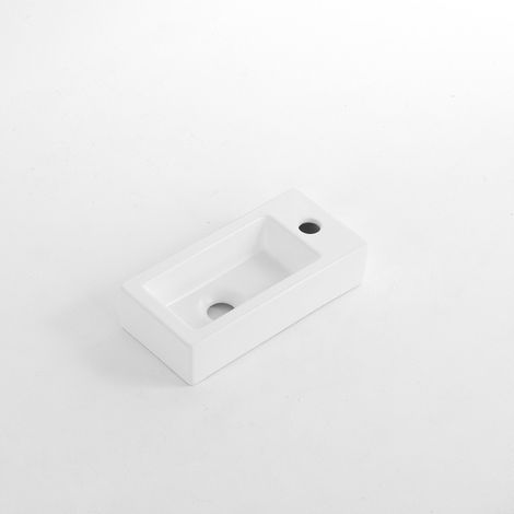FugaFlow Eccelente Pietra Vasque - 38x18,5x9cm - céramique - trou de robinet à droite - Mat blanc (1/5)