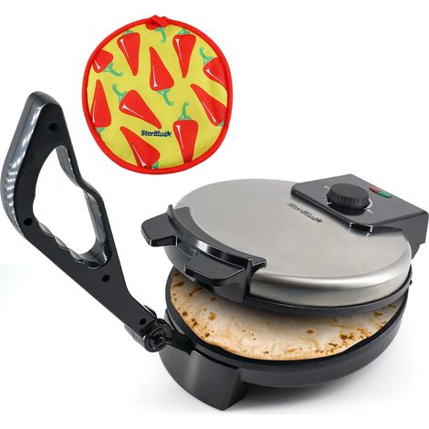 Machine à Roti 25,4 cm avec chauffe-roti et poignée amovible – Chapati, tortilla, Roti AC220-240 V 50/60 Hz 1200 W, prise européenne