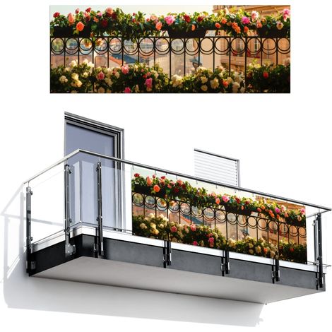 Balcony Privacy Banner Flowers - Fence - Cityscape - Summer 300x110 cm