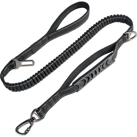 Zughemmende Leine für große Hunde (1,65 m) [Sicherheitsgurt] Stoßdämpfung + Reflektierende Nähte + Doppelgriff (Schwarz) (1/5)