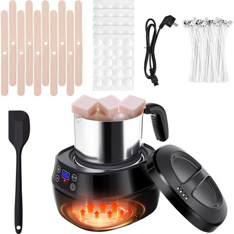 Fondeur de Cire Bougie 1L, pour Kit de Fabrication de Bougies  Chauffe Cire Bougie avec Affichage LED Et Température Réglable, avec Bec Verseur, Mèches, Autocollants Et Cuillère à Mélanger (1/5)