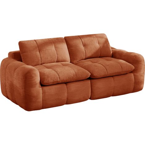 Sofá modular de 2 plazas en chenilla naranja, asiento profundo y montaje sin herramientas (1/5)