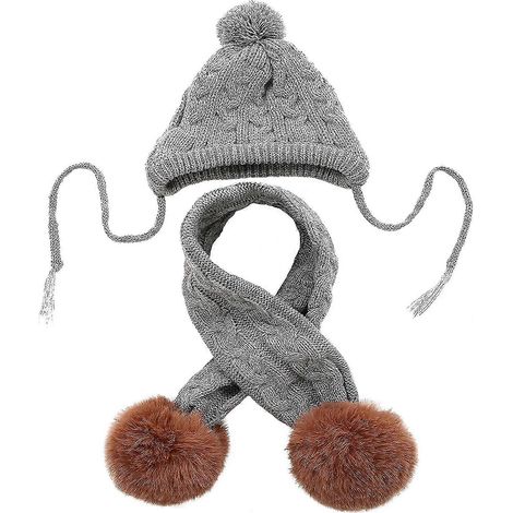 Hundemütze & Schal-Set, gestrickte Hundemütze, Haustier-Weihnachtsmütze, Wintermütze, süßes Accessoire, Hals- und Ohrenwärmer, Kapuze, warm (1/5)