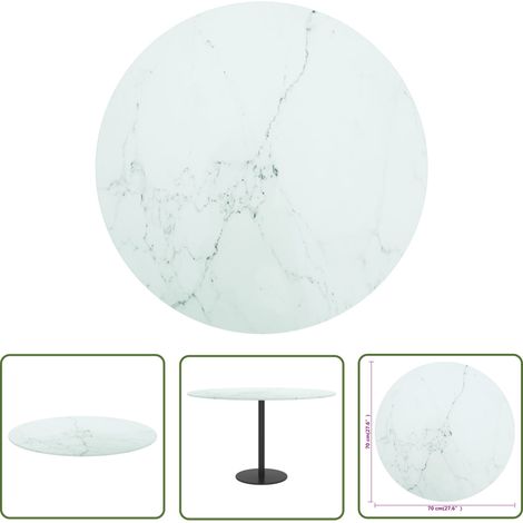 The Living Store Dessus de table blanc Ø70x0,8cm verre trempé avec design marbre - Dessus De Table - Plateau De Table - Verre Trempé - Design Marbre - Table À Manger (1/4)