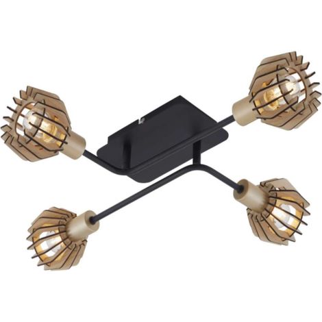 BRILONER - PLAFONIERA A 4 LED x E14- RUGGINE SCURO/ORO OPACO/LEGNO CHIARO