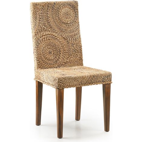 Les Tendances – Chaise en bois d'acajou massif et rotin – Hauteur d'assise 46 cm – Fabrication artisanale Espagne – Design unique avec cercles en rotin