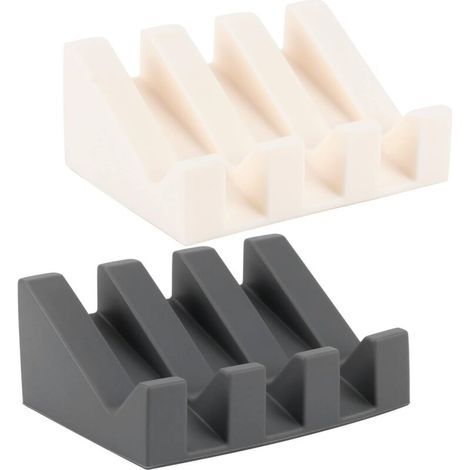 Set mit 2 selbstentleerenden Silikon-Seifenschalen, Seifenhalter mit Abtropfschale, Küchen- und Badezimmeraccessoires (Grau + Weiß) (1/5)