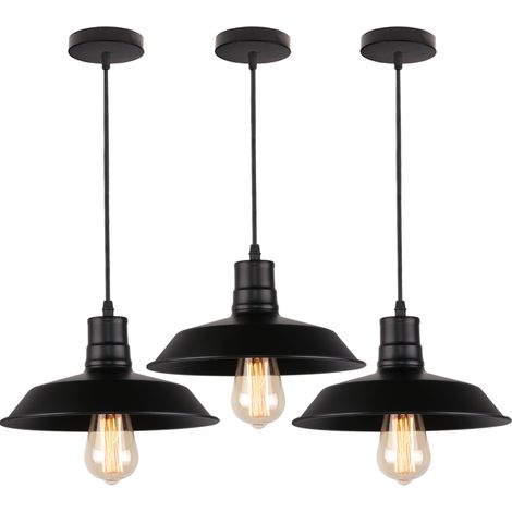 3pcs Vintage Industrial Pendant Light Black Hanging Chandelier Ceiling Lamp Fixture for Living Room Kitchen Island Restaurant (1/5)
