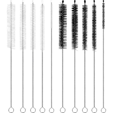 Juego de cepillos de limpieza para tubos, kit de 10 piezas para limpiar biberones de vidrio, botellas de agua, hervidores, teclados y mangueras, blanco y negro, 30 cm (1/5)
